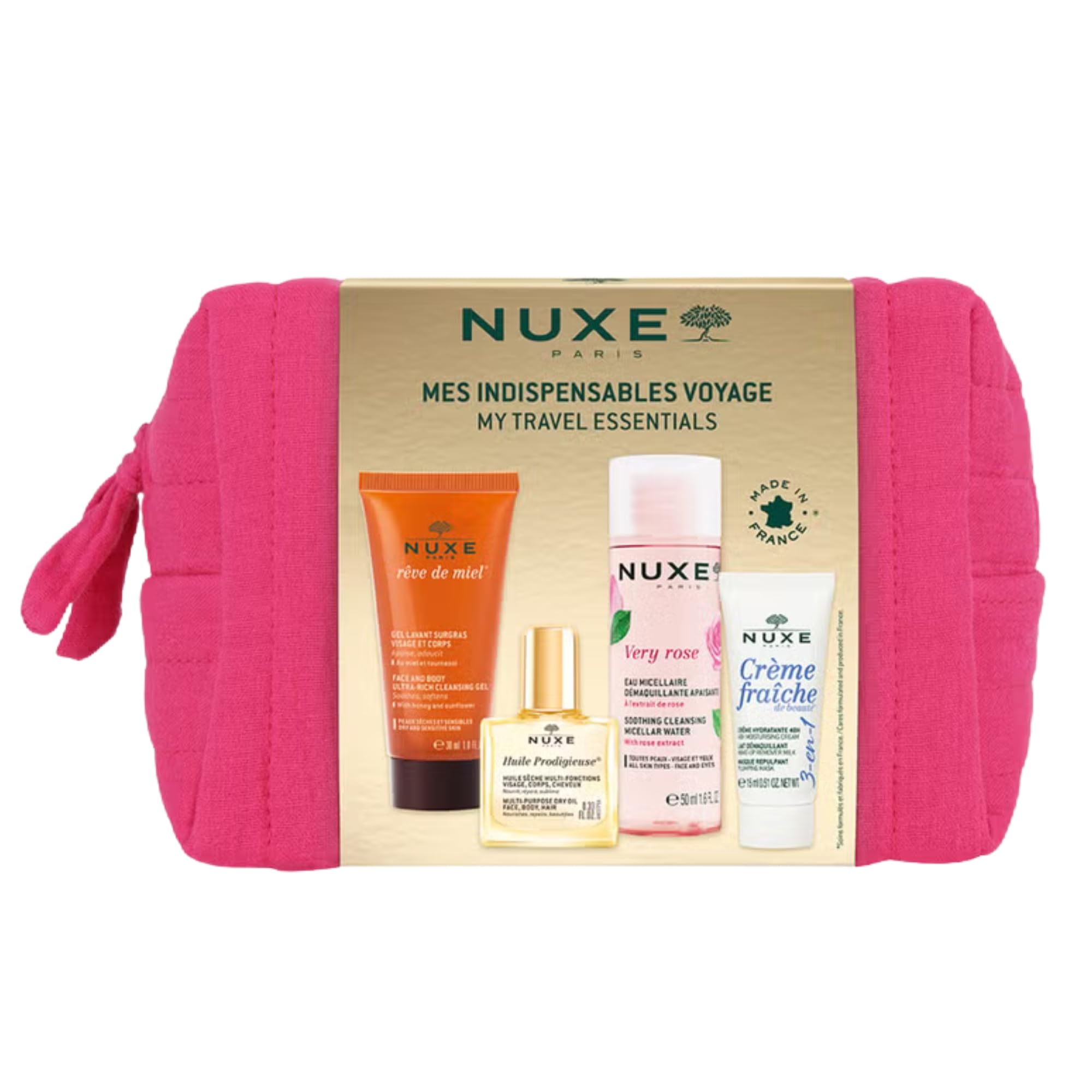 Nuxe Trousse Vos Indispensables Voyage - Élégant & Pratique pour Femmes en Voyage, Compresseur de Maquillage et Hygiène 